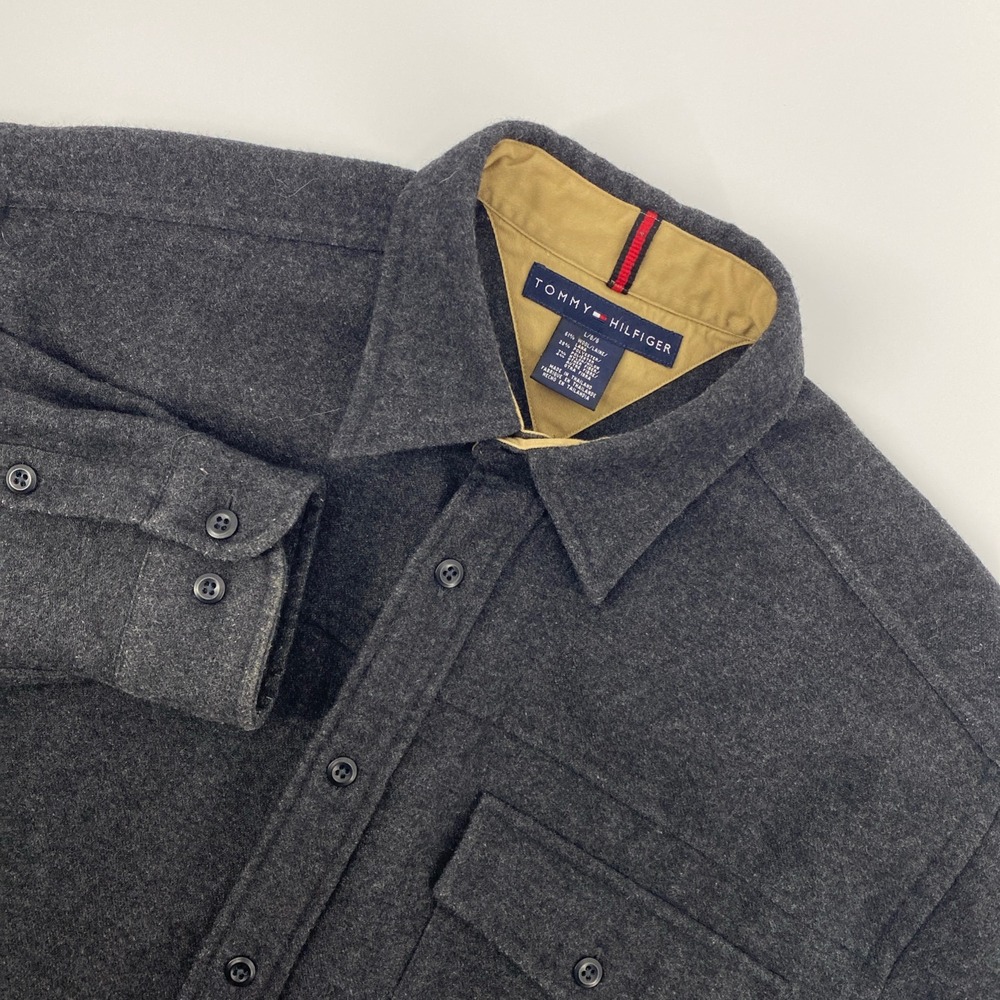 Tommy Hilfiger Wool Blend Shirt Mens Large Gray Shacket Outdoors Winter Fall